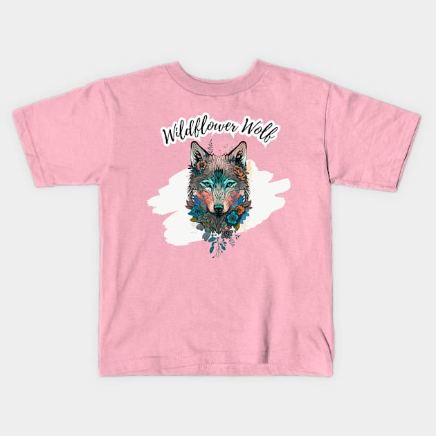 Wildflower Wolf Kids T-Shirt by King Hoopoe